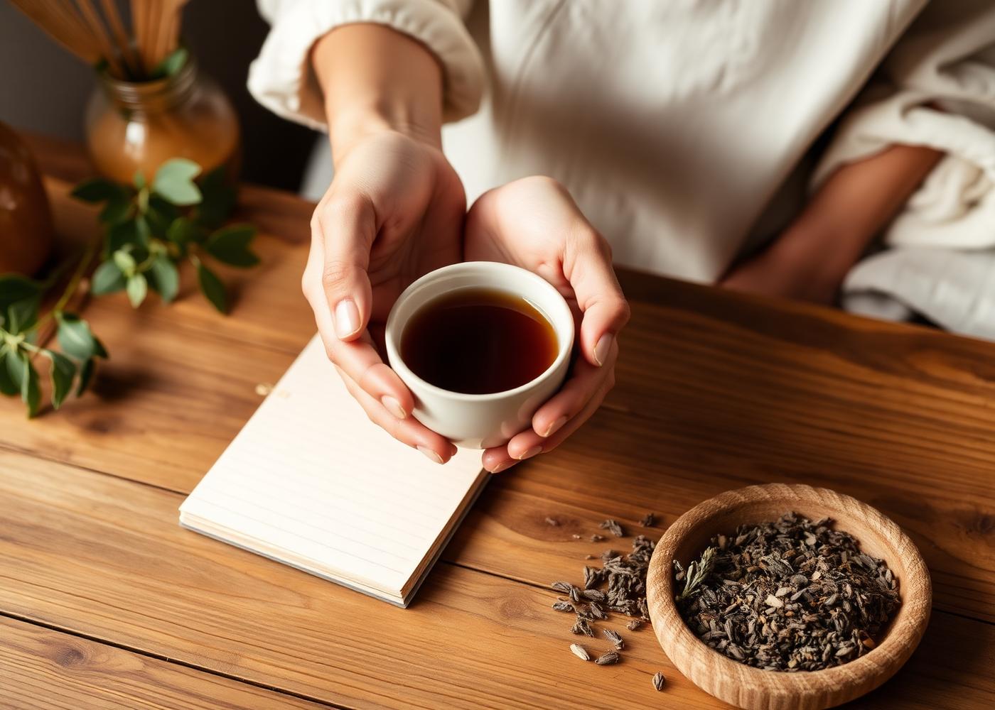 Wellness terapeutka držiaca šálku bylinného čaju